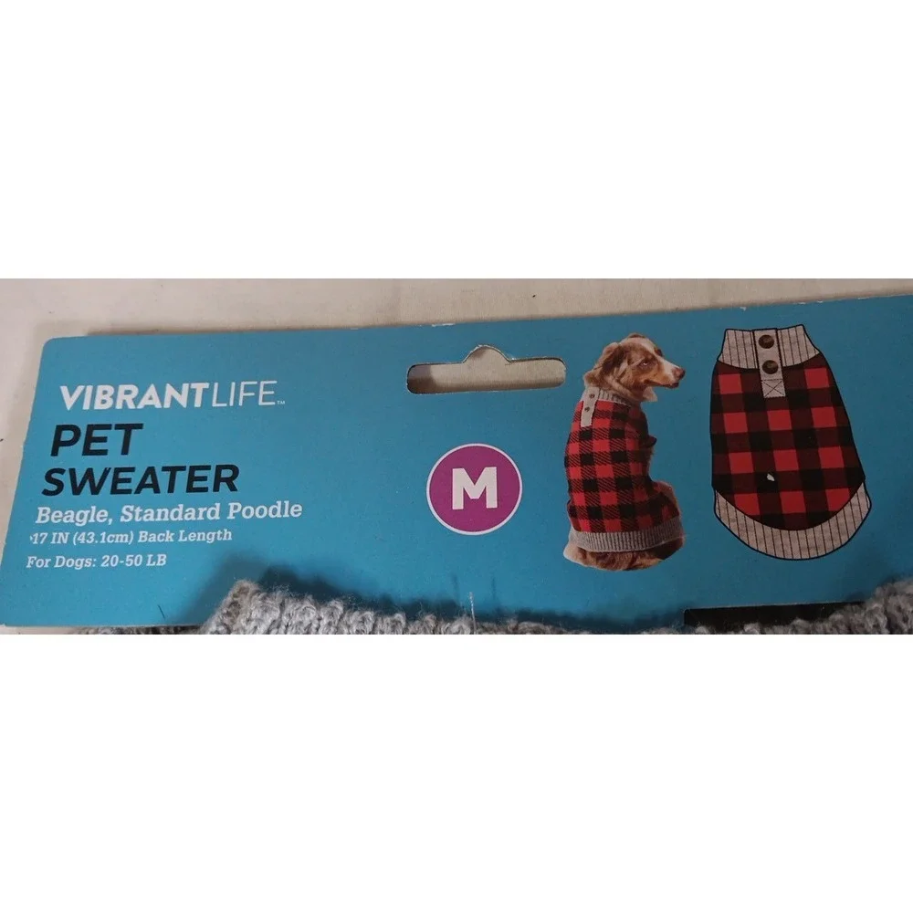 Pet Sweater Lumberjack Plaid M Dog Cat 17 Inch Back Length Vibrant Life‎ READ
